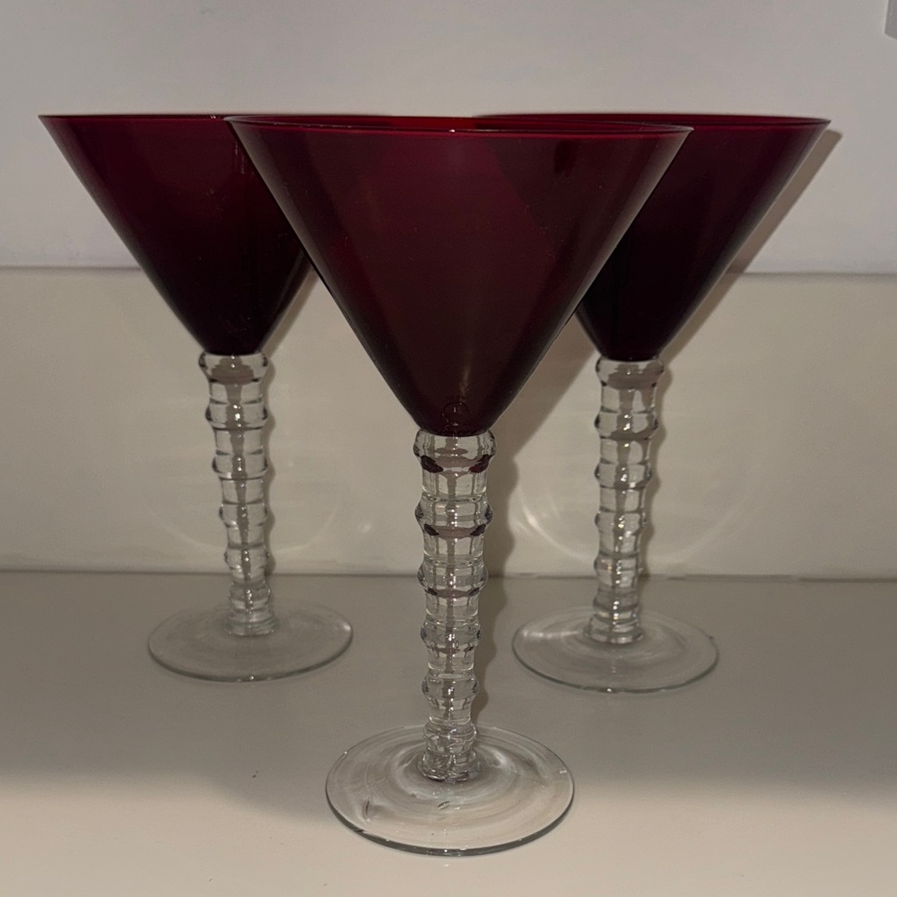 PIER 1 Elegant Red Martini Glasses Set of 3
